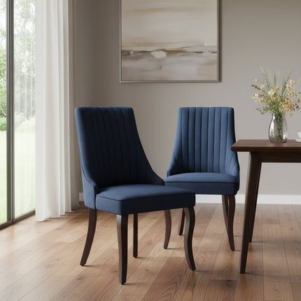 Set of Two Blue and Brown Tufted Dining Side Chairs