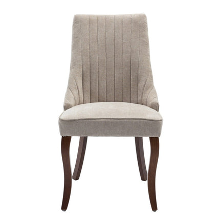 Set of Two Beige and Brown Tufted Dining Side Chairs