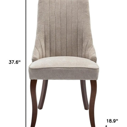 Set of Two Beige and Brown Tufted Dining Side Chairs
