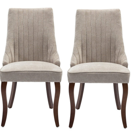 Set of Two Beige and Brown Tufted Dining Side Chairs