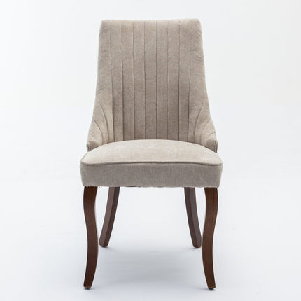 Set of Two Beige and Brown Tufted Dining Side Chairs