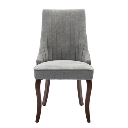 Set of Two Gray and Brown Tufted Dining Side Chairs
