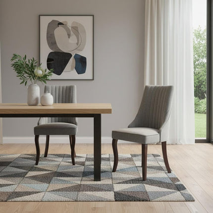 Set of Two Gray and Brown Tufted Dining Side Chairs