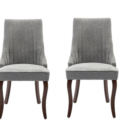Set of Two Gray and Brown Tufted Dining Side Chairs