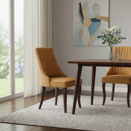 Set of Two Yellow and Brown Tufted Dining Side Chairs