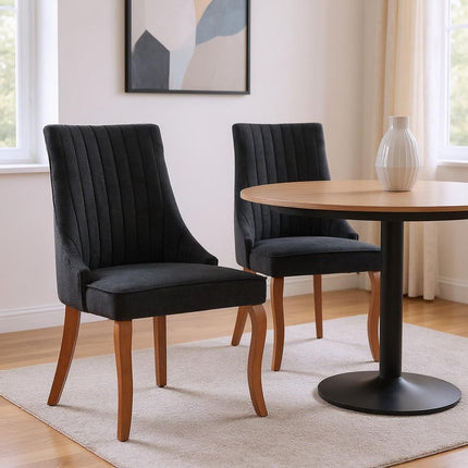 Set of Two Black and Brown Tufted Dining Side Chairs