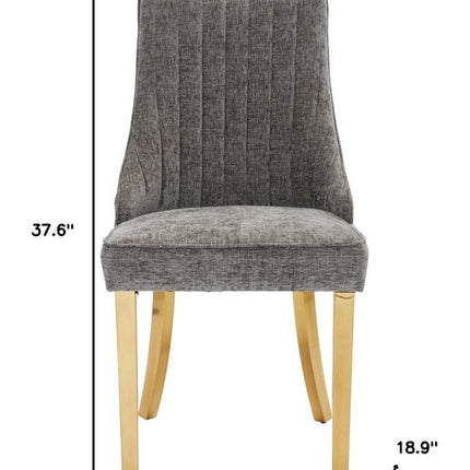 Set of Two Gray and Gold Tufted Dining Side Chairs