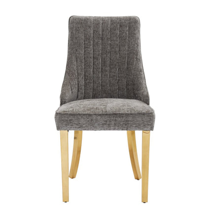 Set of Two Gray and Gold Tufted Dining Side Chairs