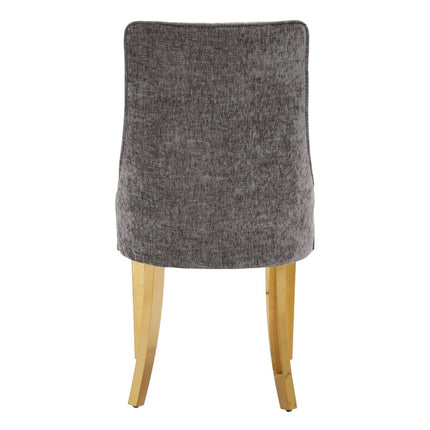 Set of Two Gray and Gold Tufted Dining Side Chairs