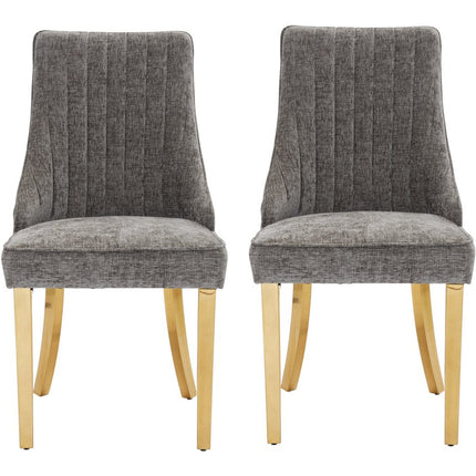 Set of Two Gray and Gold Tufted Dining Side Chairs