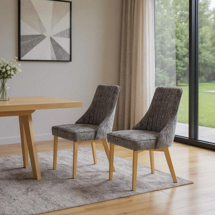 Set of Two Gray and Gold Tufted Dining Side Chairs