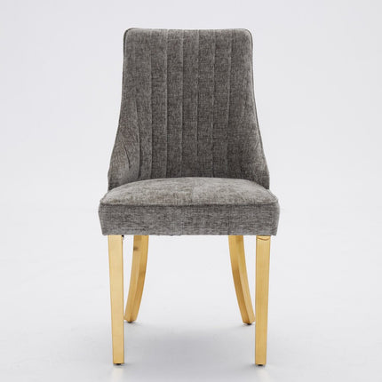Set of Two Gray and Gold Tufted Dining Side Chairs