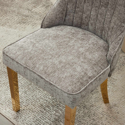 Set of Two Gray and Gold Tufted Dining Side Chairs