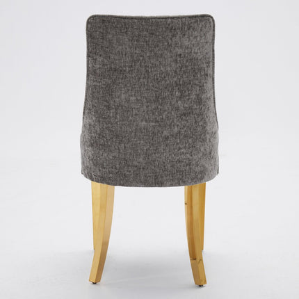 Set of Two Gray and Gold Tufted Dining Side Chairs