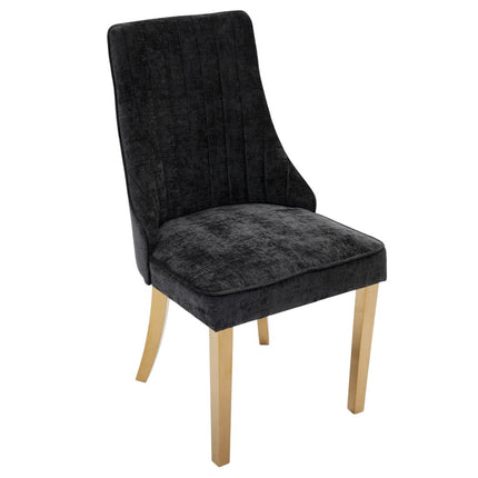 Set of Two Black and Gold Tufted Dining Side Chairs