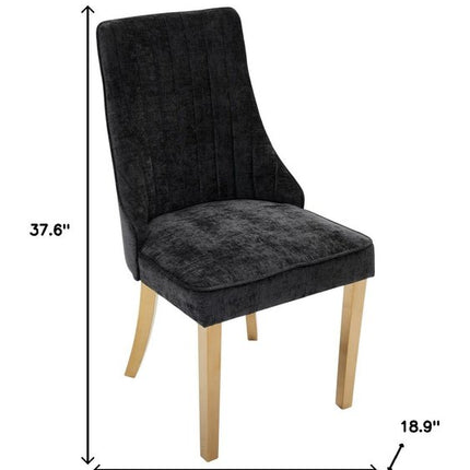 Set of Two Black and Gold Tufted Dining Side Chairs