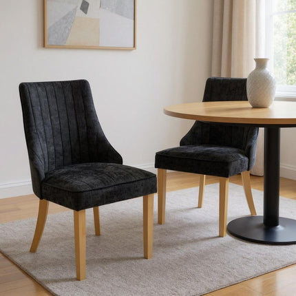 Set of Two Black and Gold Tufted Dining Side Chairs