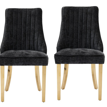 Set of Two Black and Gold Tufted Dining Side Chairs