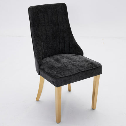 Set of Two Black and Gold Tufted Dining Side Chairs