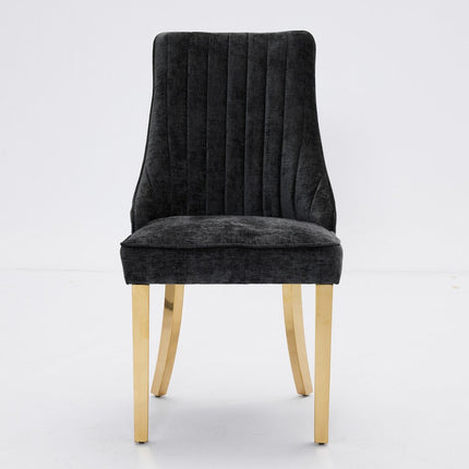 Set of Two Black and Gold Tufted Dining Side Chairs