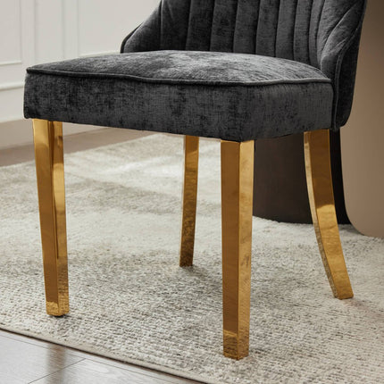 Set of Two Black and Gold Tufted Dining Side Chairs