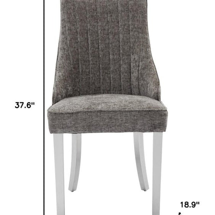 Set of Two Gray and Silver Tufted Dining Side Chairs