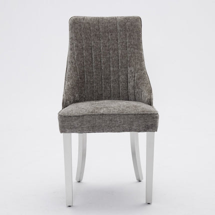 Set of Two Gray and Silver Tufted Dining Side Chairs