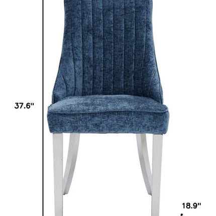 Set of Two Blue and Silver Tufted Dining Side Chairs