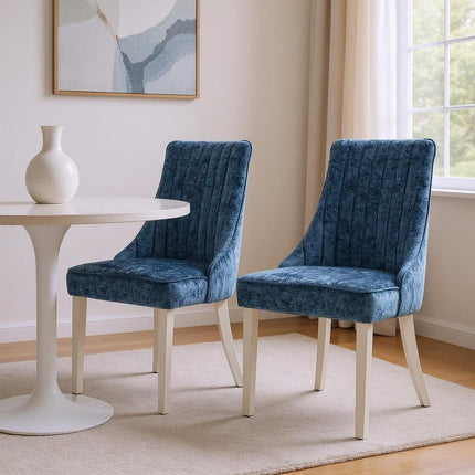 Set of Two Blue and Silver Tufted Dining Side Chairs