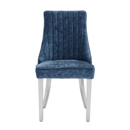 Set of Two Blue and Silver Tufted Dining Side Chairs