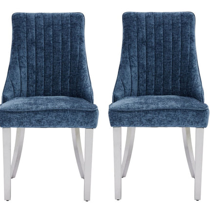 Set of Two Blue and Silver Tufted Dining Side Chairs