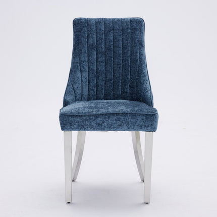 Set of Two Blue and Silver Tufted Dining Side Chairs