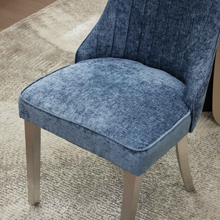 Set of Two Blue and Silver Tufted Dining Side Chairs