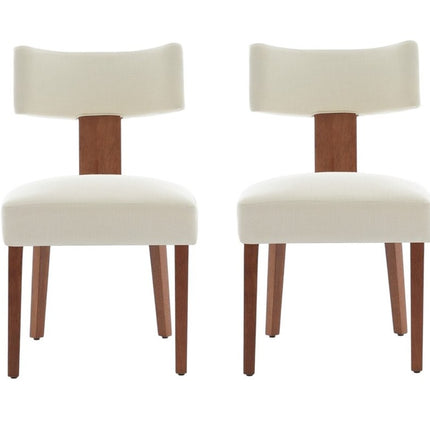 Set of Two Beige and Brown Tufted Dining Side Chairs
