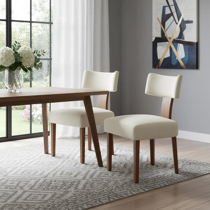Set of Two Beige and Brown Tufted Dining Side Chairs