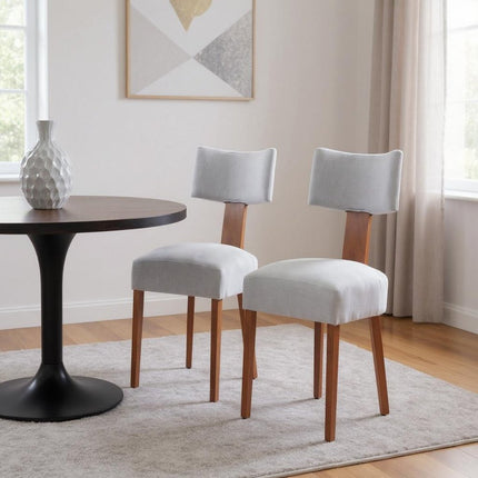 Set of Two Gray and Brown Tufted Dining Side Chairs