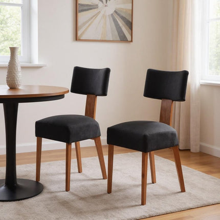 Set of Two Black and Brown Tufted Dining Side Chairs