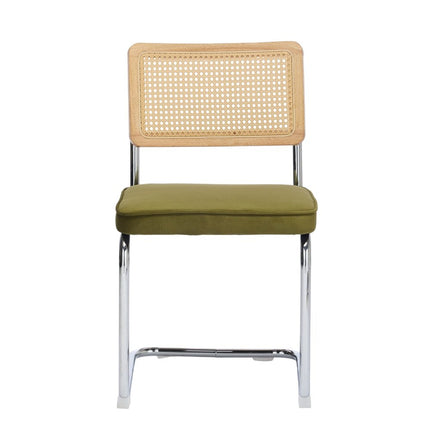 Set of Two Green Silver and Gold Tufted Velvet Dining Side Chairs