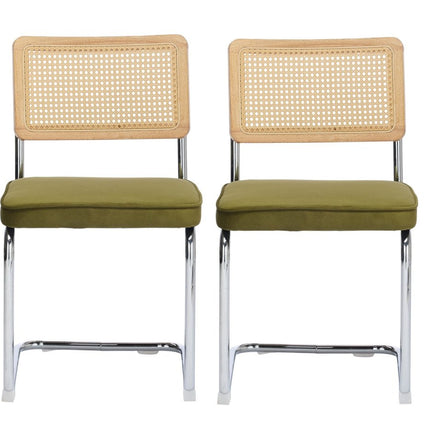 Set of Two Green Silver and Gold Tufted Velvet Dining Side Chairs