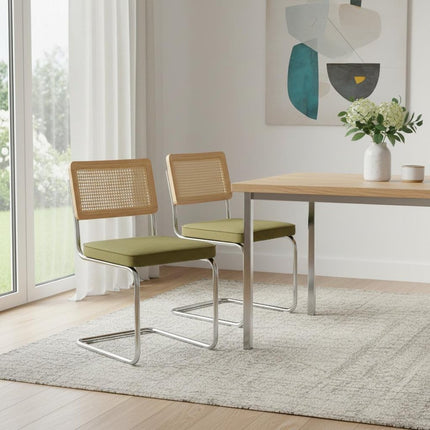 Set of Two Green Silver and Gold Tufted Velvet Dining Side Chairs