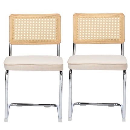Set of Two Beige and Silver Tufted Velvet Dining Side Chairs