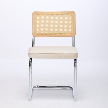 Set of Two Beige and Silver Tufted Velvet Dining Side Chairs