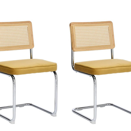 Set of Two Gold and Silver Tufted Velvet Dining Side Chairs