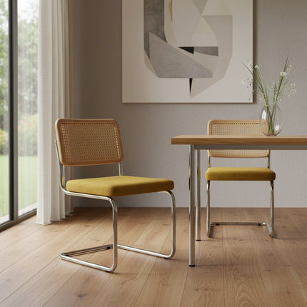 Set of Two Gold and Silver Tufted Velvet Dining Side Chairs