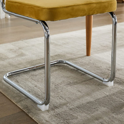 Set of Two Gold and Silver Tufted Velvet Dining Side Chairs