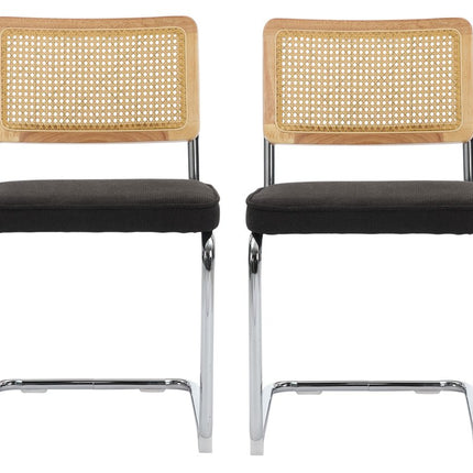 Set of Two Black and Silver Tufted Velvet Dining Side Chairs