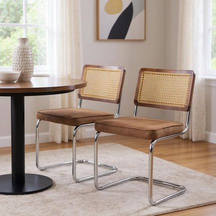 Set of Two Coffee and Silver Tufted Velvet Dining Side Chairs