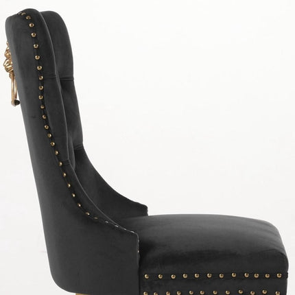 Set of Two Black and Gold Tufted Velvet Dining Side Chairs