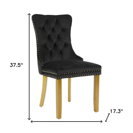 Set of Two Black and Gold Tufted Velvet Dining Side Chairs