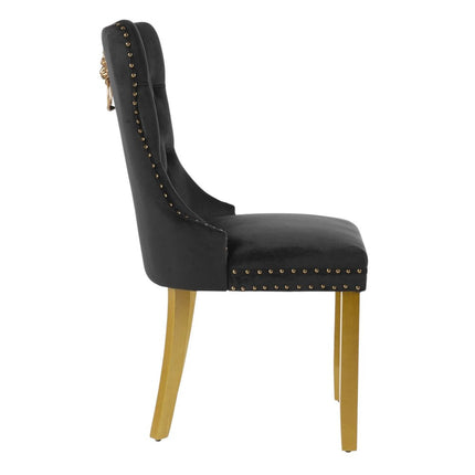 Set of Two Black and Gold Tufted Velvet Dining Side Chairs